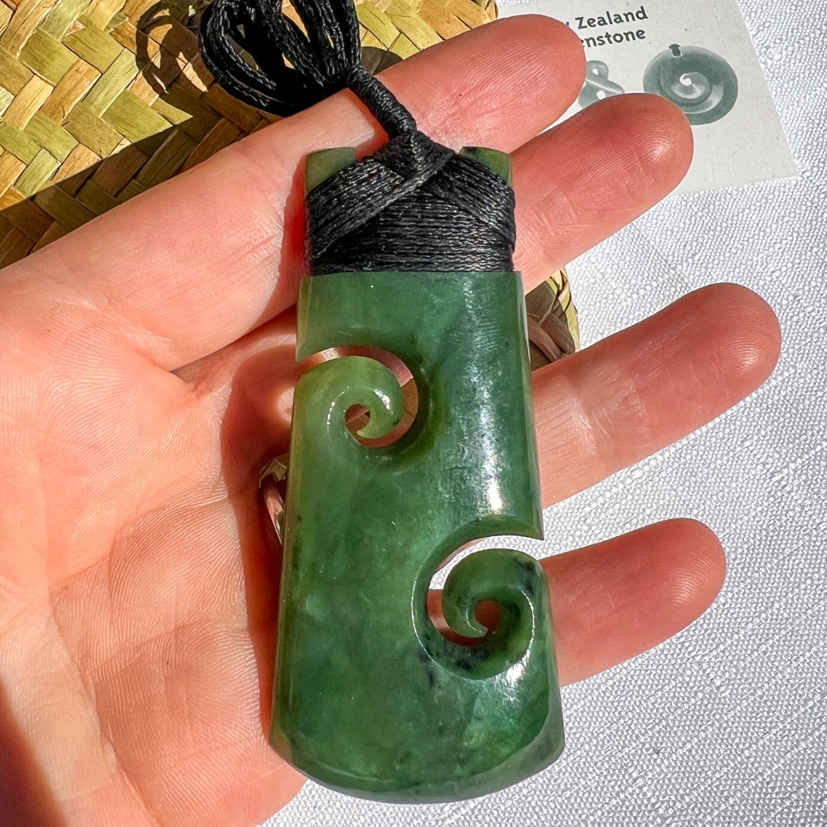 New Zealand Greenstone Double Koru Toki 70x32mm