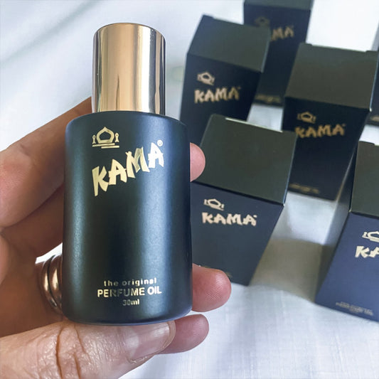 Kama Perfume Oil 30ml in black and gold glass bottle – original New Zealand fragrance available to order online