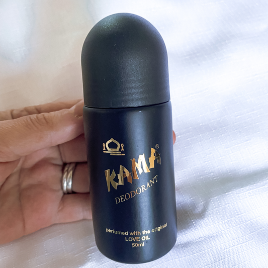 Kama Deodorant 50ml – natural New Zealand deodorant with the original Kama scent in a sleek gold and black bottle