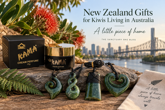 New Zealand gifts for Kiwis in Australia featuring Kama cream perfume and New Zealand Greenstone pendants in Brisbane