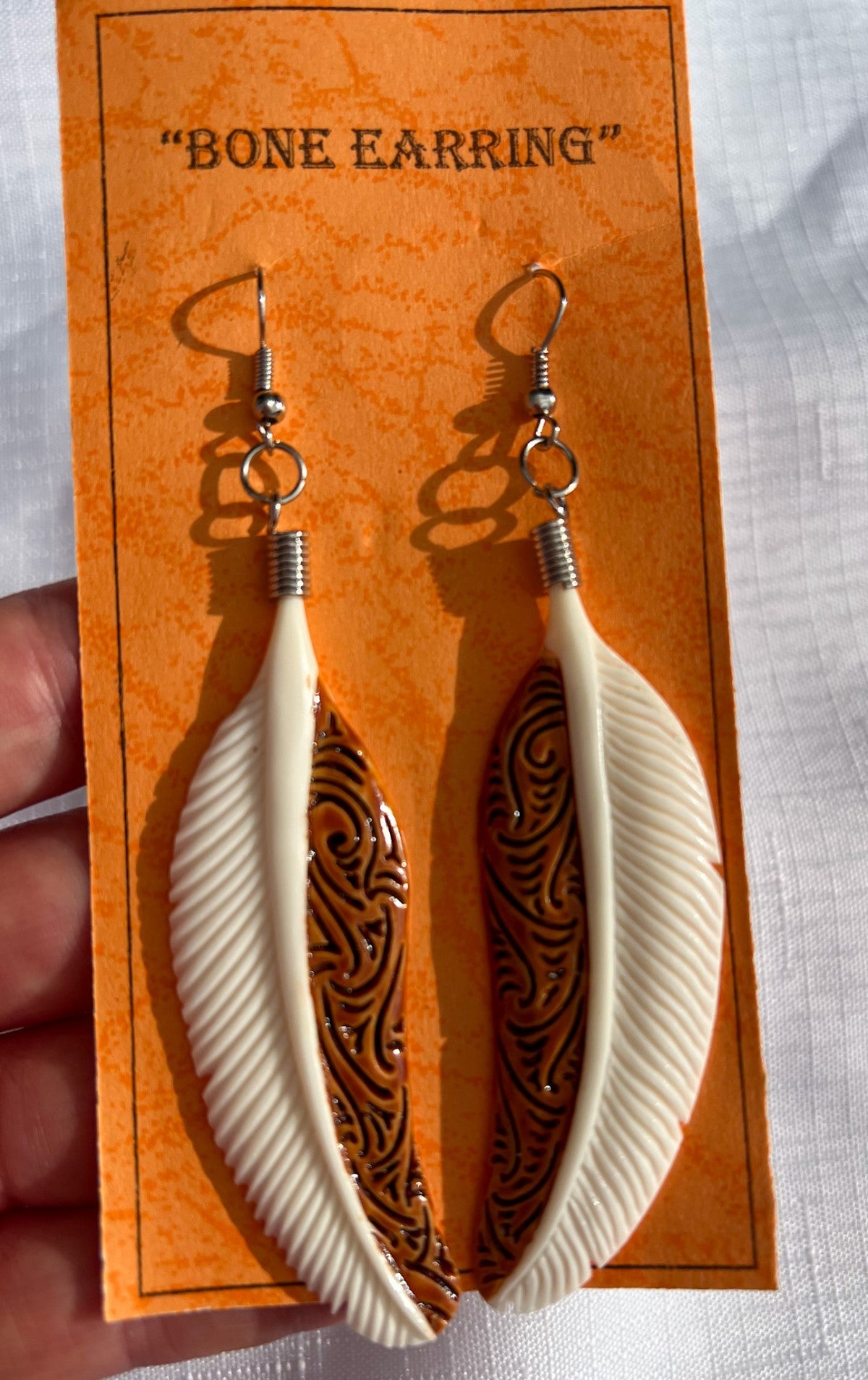 Bone Feather Earrings with Detailing