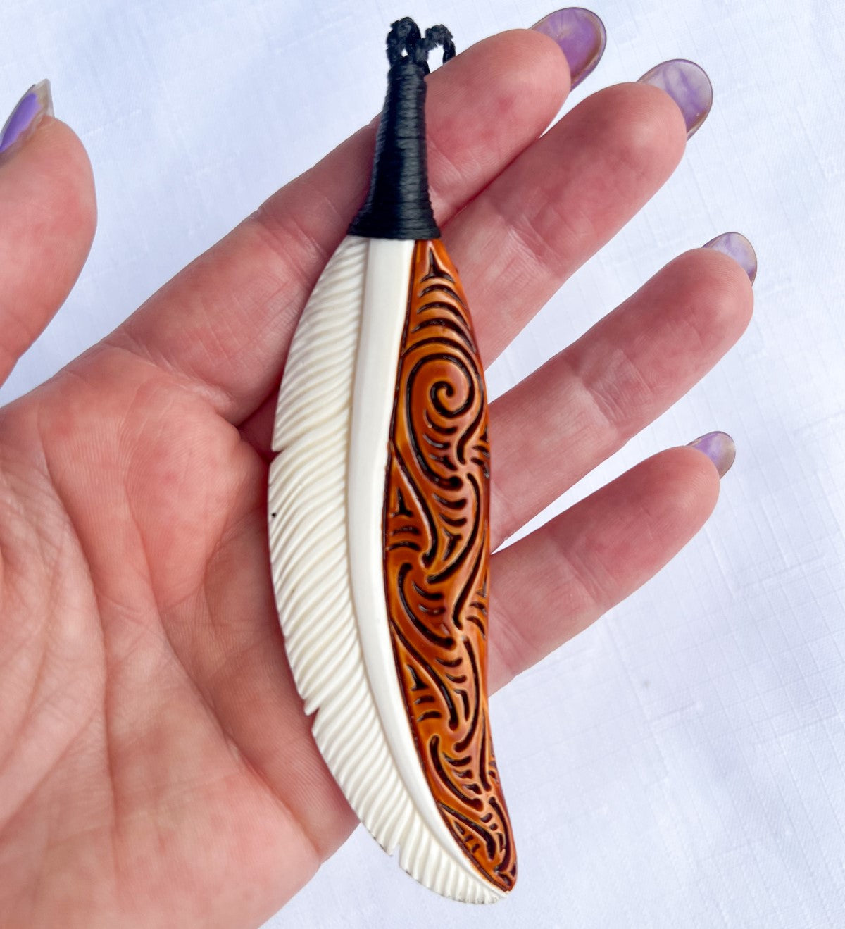 Bone Feather Pendant with Detailing