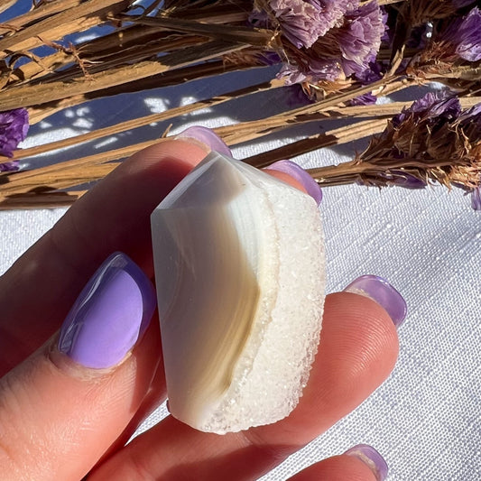 Druzy Light Banded Agate Point | Mini