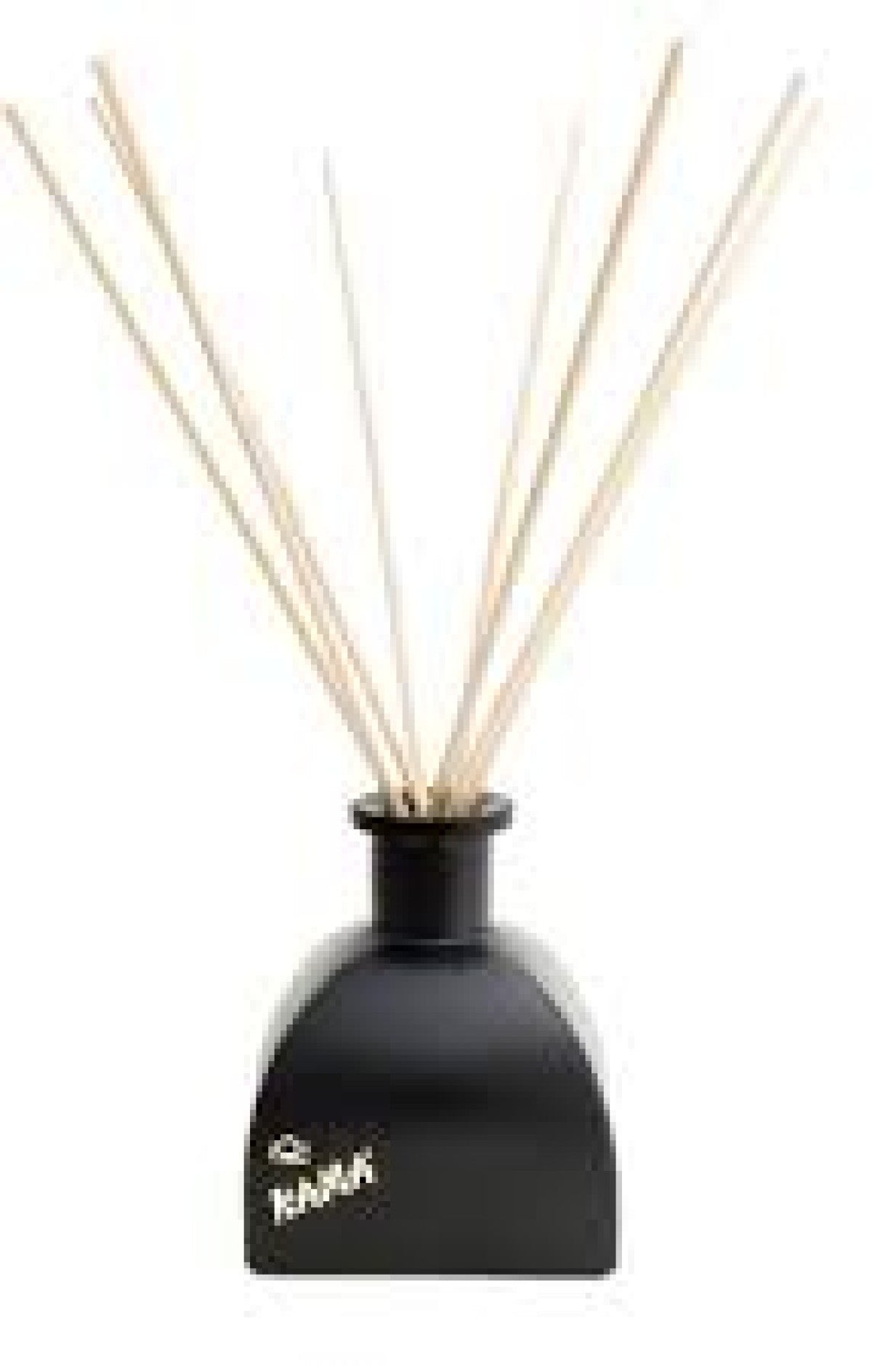 Kama Reed Diffuser – black glass jar with bamboo reeds, infused with the original Kama perfume oil scent for long-lasting home fragrance