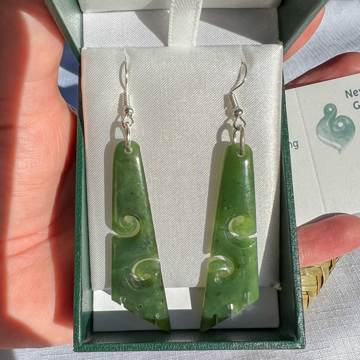 NZ Greenstone Koru Tri Earrings 55mm – Symbol of New Beginnings