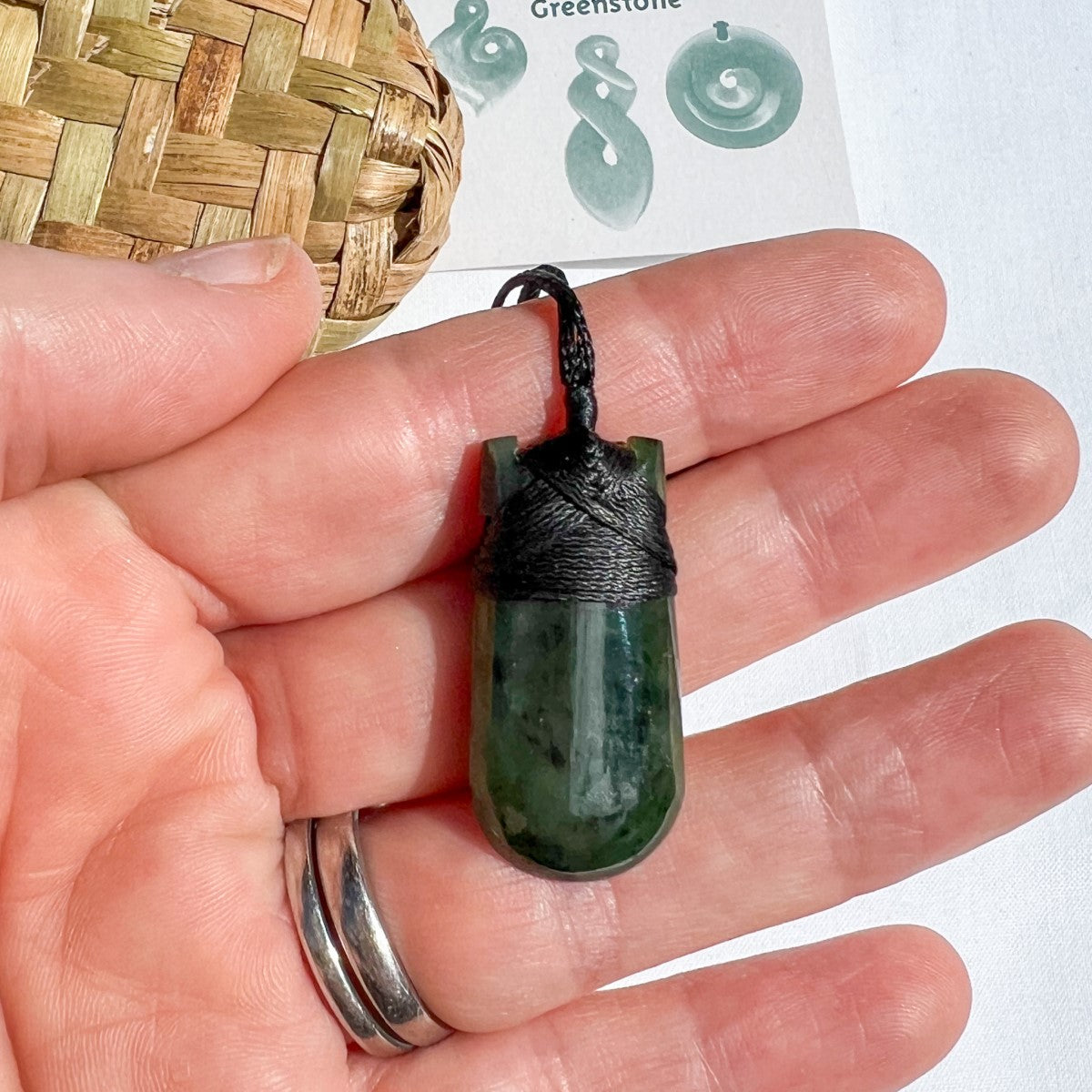 NZ greenstone toki pendant 30mm x 16mm on adjustable cord – authentic pounamu necklace from New Zealand, symbolising strength and leadership