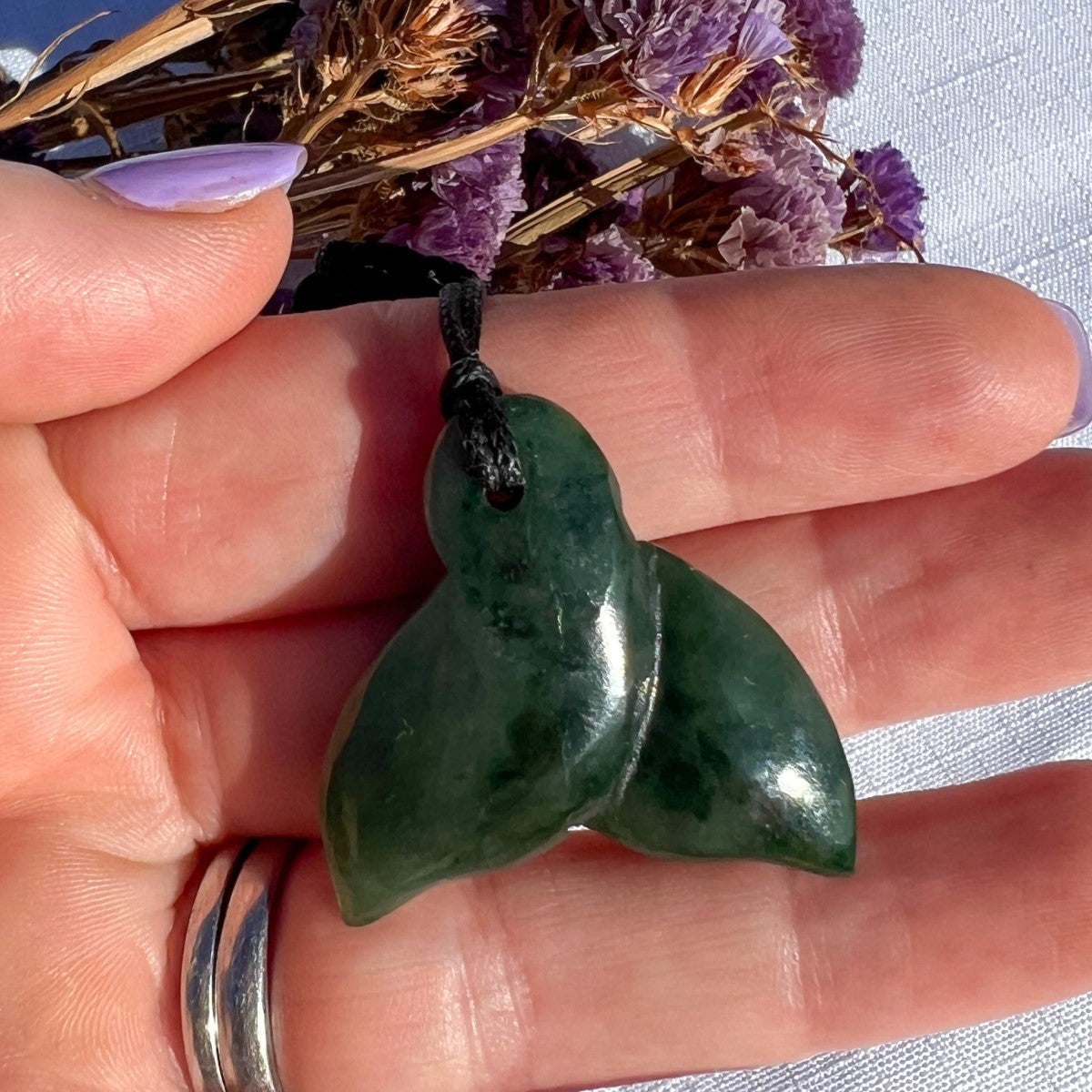 New Zealand Greenstone Whale Tail Pendant 30mm