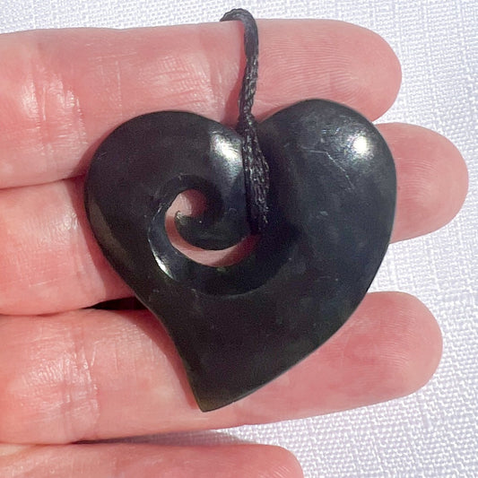 New Zealand Greenstone Heart Koru 35mm | Authentic Pounamu