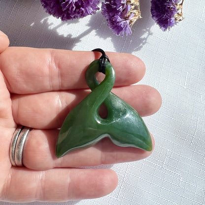 New Zealand Greenstone Whale Tail Necklace 40mm | Authentic Pounamu