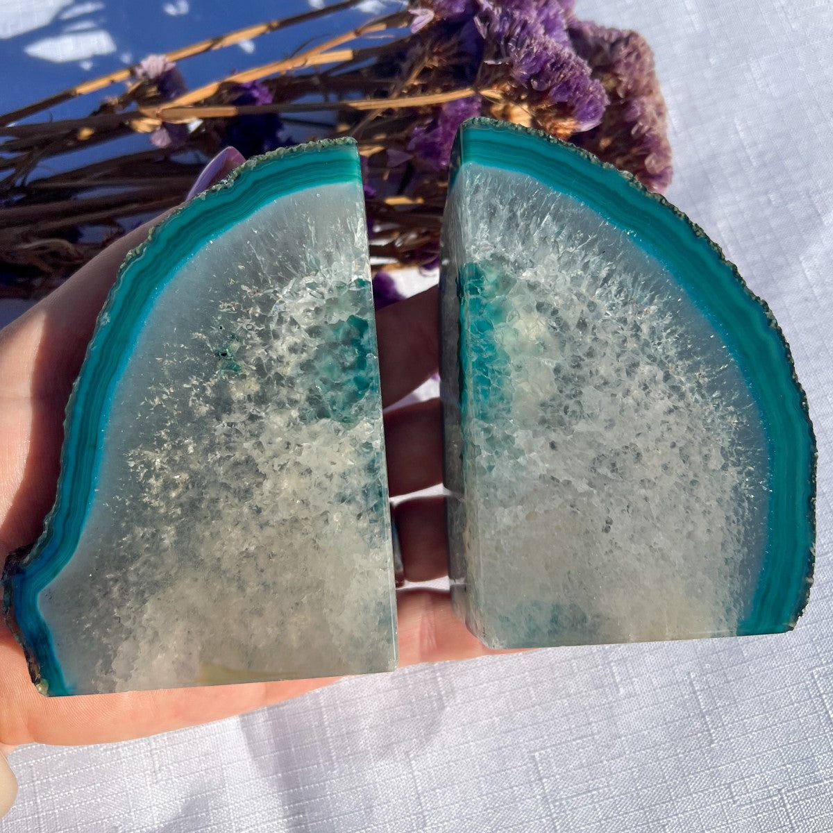 Polished Blue Agate Bookends (Dyed)