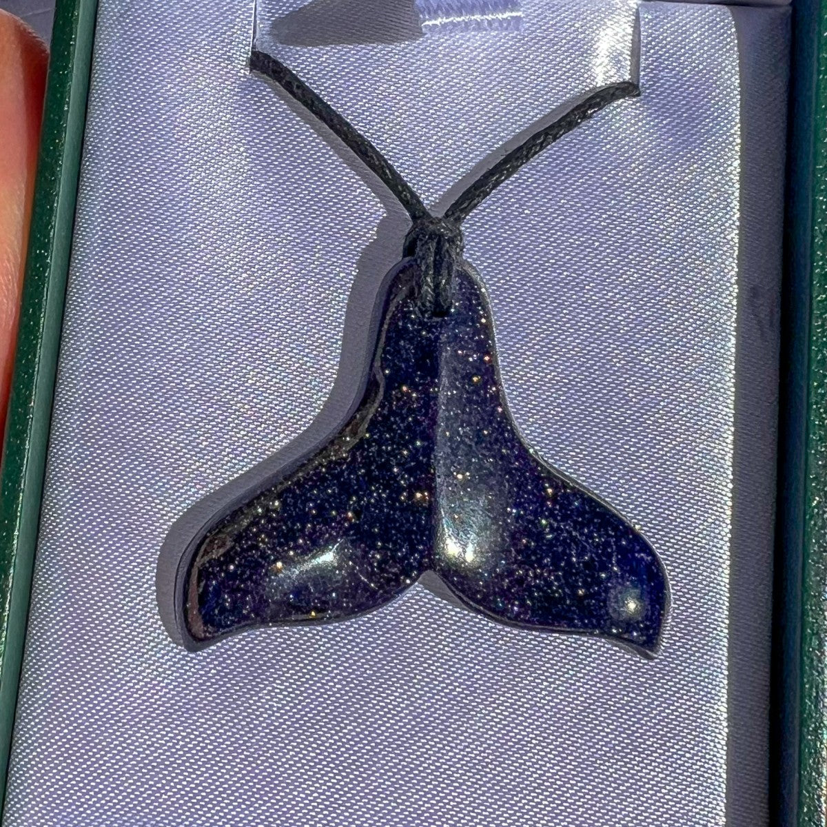 Blue Goldstone Whale Tail Pendant