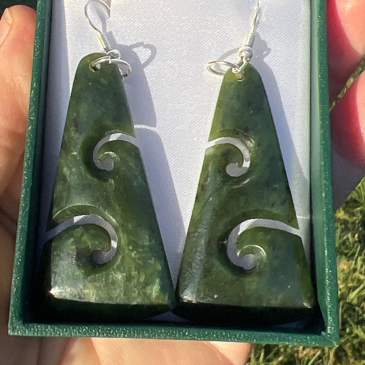 New Zealand greenstone double koru earrings – genuine pounamu symbolising growth, harmony, and unity. Ships fast from Australia. Free shipping over $100.