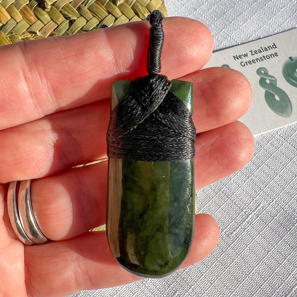 45mm New Zealand greenstone pendant with adjustable cord – genuine pounamu hand-carved in NZ. Includes kete and meaning card. Ships fast from Australia. Free shipping included.