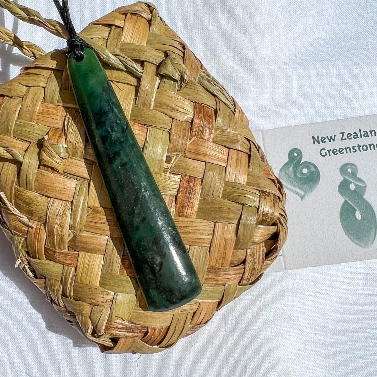 70mm New Zealand greenstone pendant with adjustable cord – genuine pounamu symbolising strength and connection. Includes kete and meaning card. Ships fast from Australia. Free shipping automatically included.