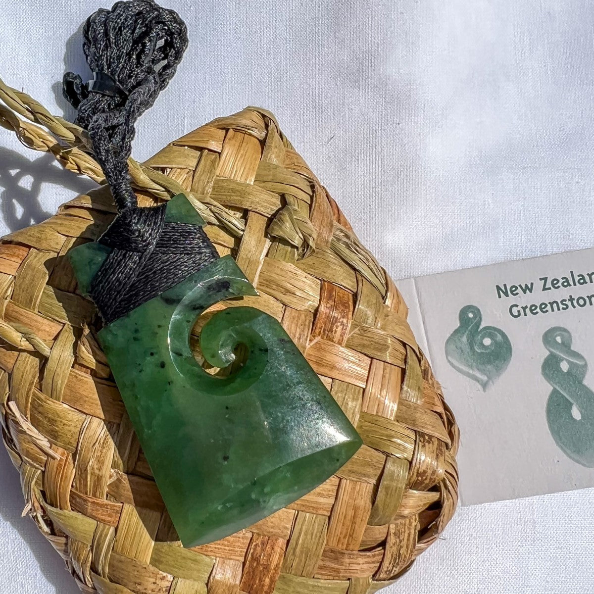 55mm New Zealand greenstone toki koru necklace – genuine pounamu symbolising strength, renewal, and balance. Adjustable cord. Includes kete and meaning card. Ships fast from Australia. Free shipping automatically included.