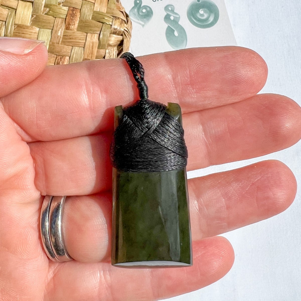 40mm New Zealand greenstone toki pendant with adjustable cord – genuine pounamu symbolising strength and determination. Ships fast from Australia. Free shipping over $100.