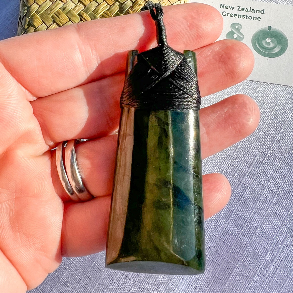 60mm New Zealand greenstone toki pendant – genuine pounamu symbolising courage, determination, and strength. Adjustable cord. Includes kete and meaning card. Ships fast from Australia. Free shipping automatically included.