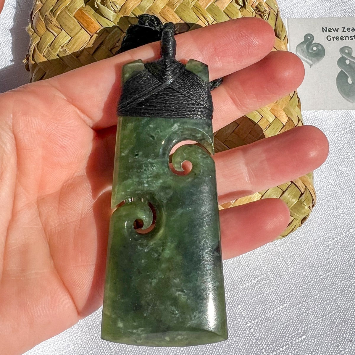 New Zealand Greenstone Double Koru Toki pendant 80x35mm – authentic pounamu from Hokitika