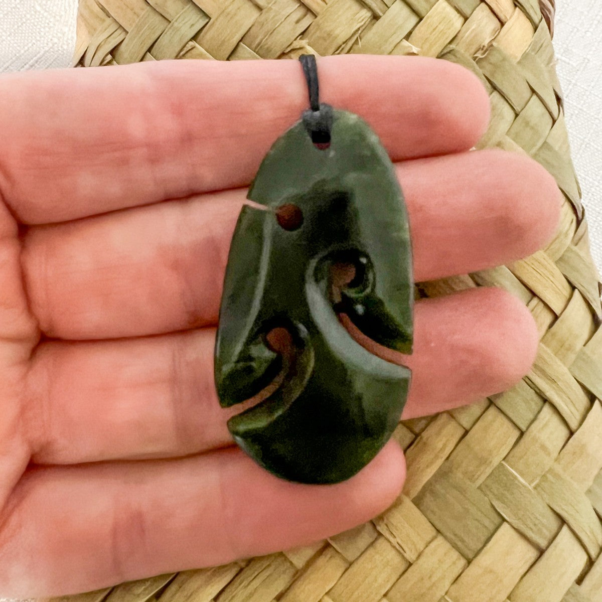 45mm NZ greenstone teardrop pendant on adjustable cord – authentic pounamu necklace symbolising healing and strength
