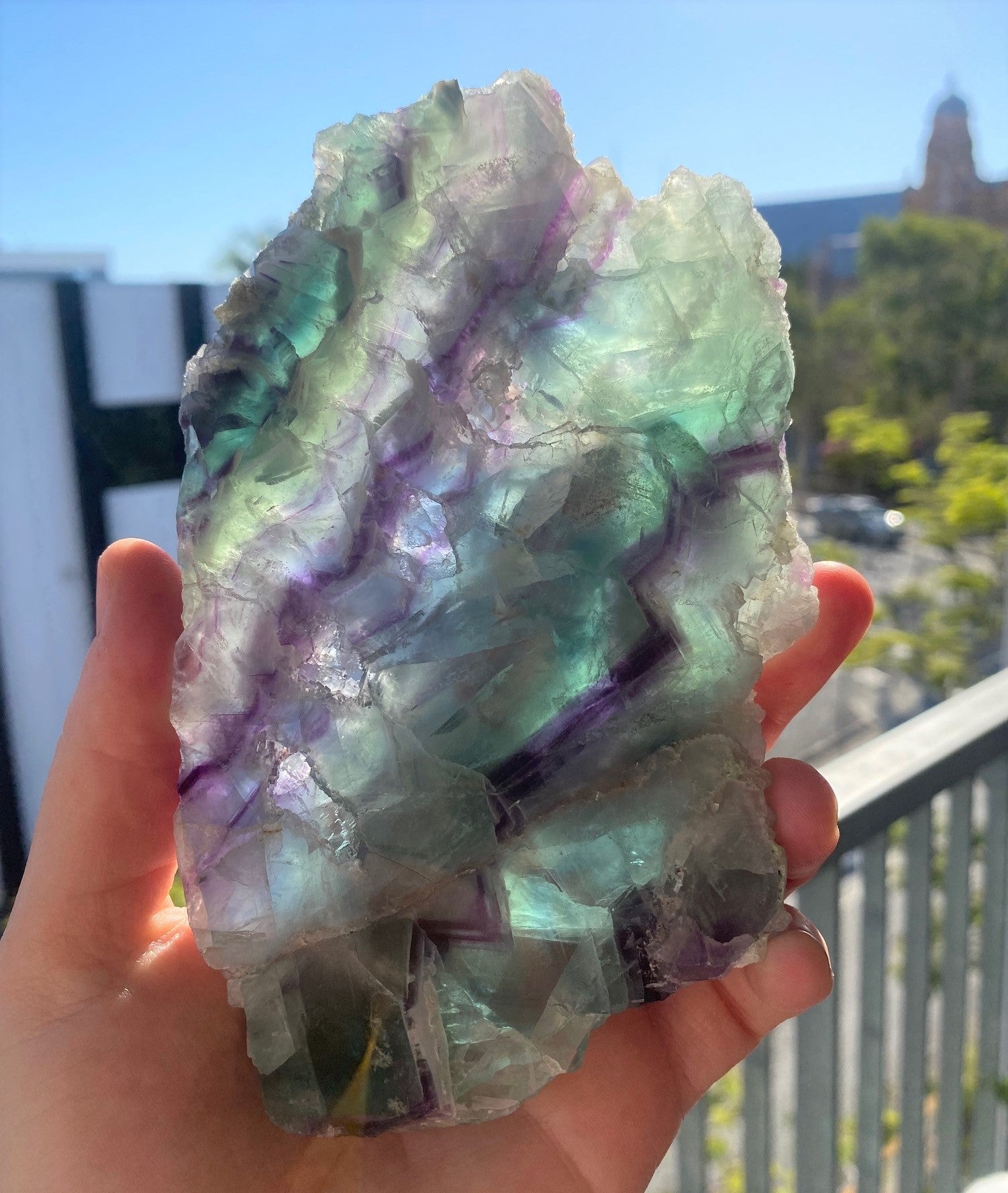 Green and Purple Fluorite Slice