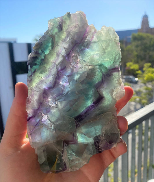 Green and Purple Fluorite Slice