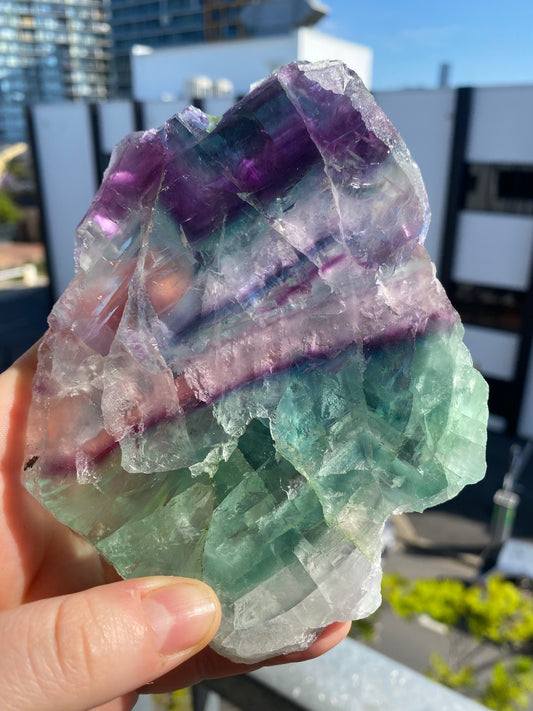 Green and Purple Fluorite Slice