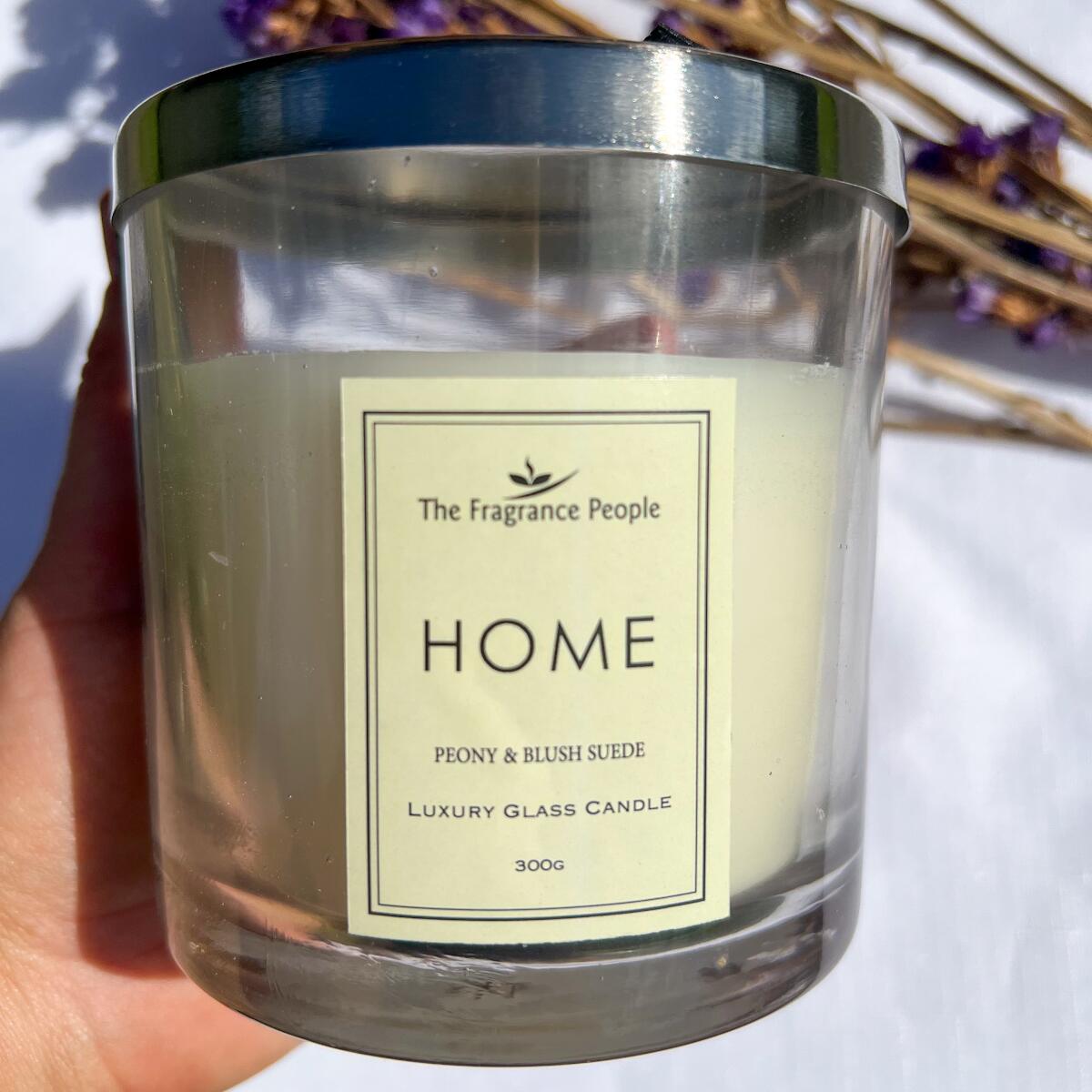 Home Peony & Blush Suede Glass Candle 300g