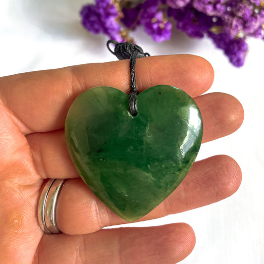 New Zealand Greenstone Heart Necklace 40mm 