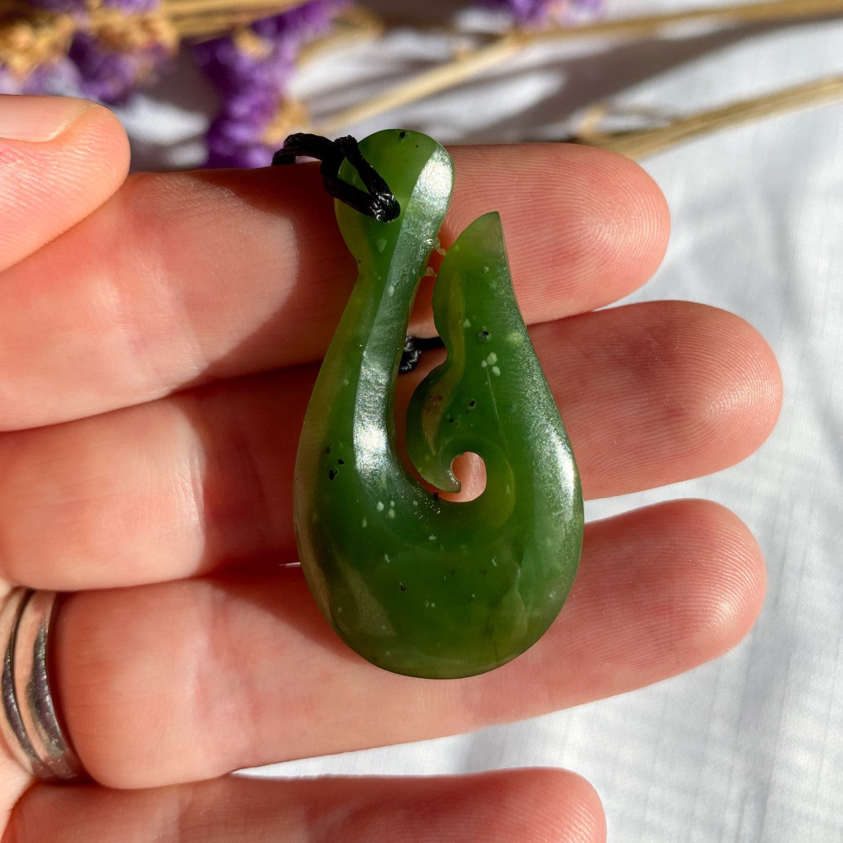 New Zealand Greenstone Whale Tail Hook Pendant 43mm