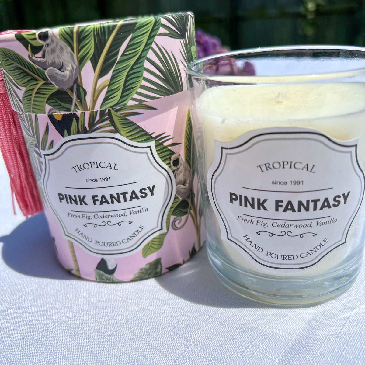 Tropical Pink Fantasy Fresh Fig, Cedarwood & Vanilla Hand Poured Candle 11cm