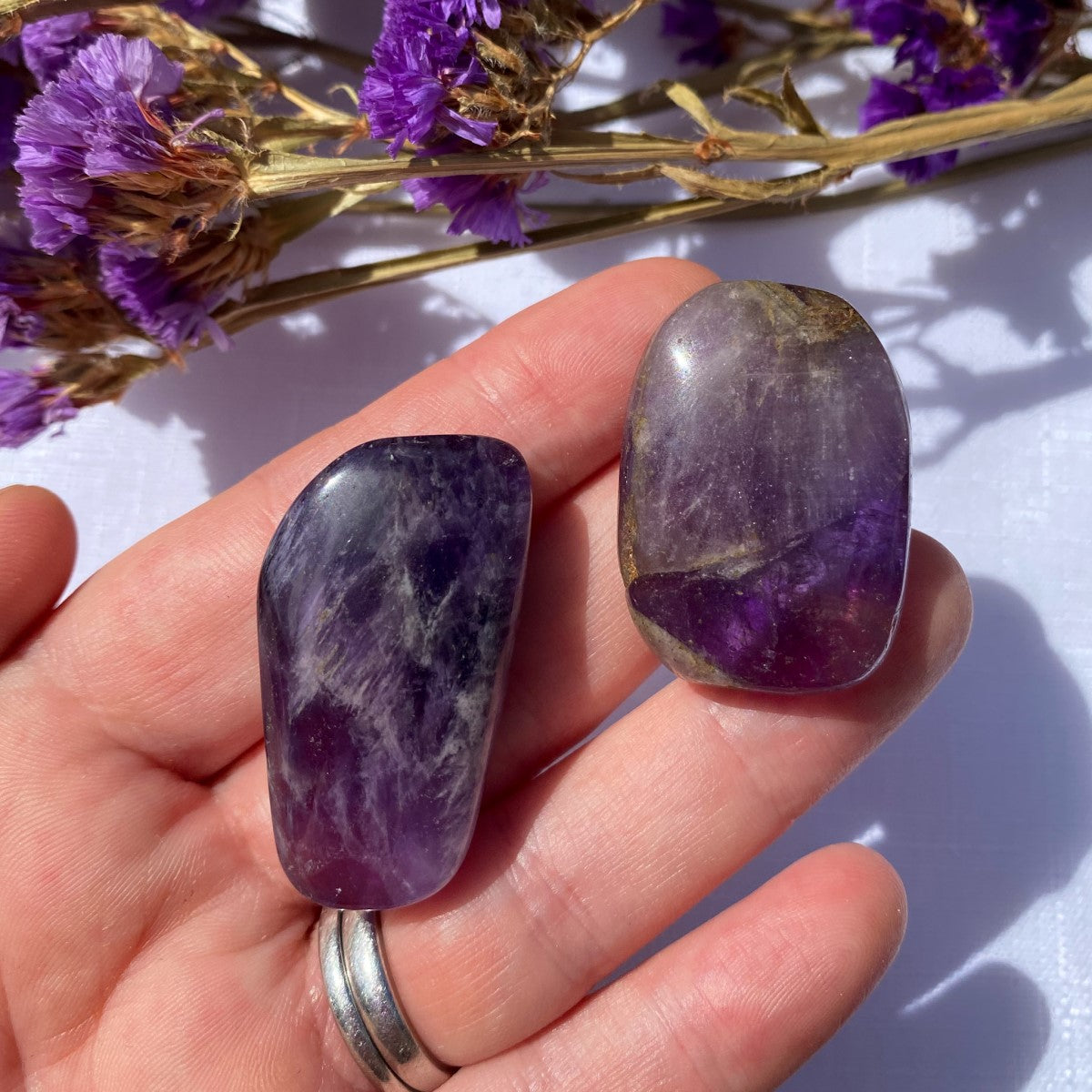 Chevron Amethyst Palm Stones - Small