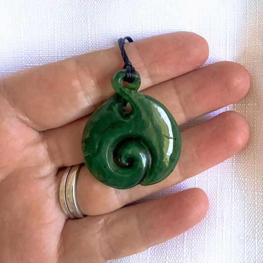 New Zealand Greenstone Koru Twist Necklace 35mm